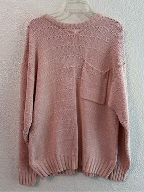 Vintage 100% Silk Knit Sweater Dusty Rose Pink Pocket L Silk Club Comfy Chic